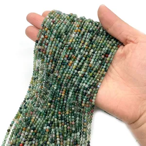 Faceted Indian agate natural stone beads for DIY jewelry making in deep moss green and brown