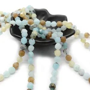 Faceted Amazonite beads in blue and beige for DIY jewelry making accessories