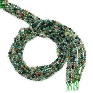 Faceted natural Indian Agate round beads in green hues for DIY jewelry making
