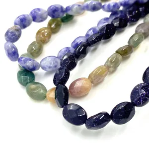 Faceted oval malachite and sandstone beads for DIY jewelry making and necklaces