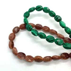 Faceted oval malachite and goldstone beads for DIY jewelry making and necklaces