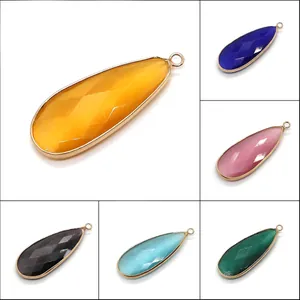 Ciondolo a Goccia in Pietra Occhio di Gatto in Rame Placcato Oro Sfaccettato Ciondolo per Creazione Gioielli Donna Collana Accessorio