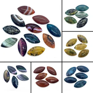 Natural Dragon Vein Agate Marquise Shape Cabochon No Hole Flat Back Polished Gemstone For DIY Jewelry Making Ring Pendant Accessories