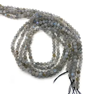 Faceted natural labradorite beads strands in grey blue with shimmering mineral flash