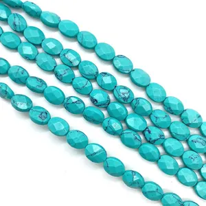 Perles de malachite ovales facettées avec veines noires pour la création de bijoux
