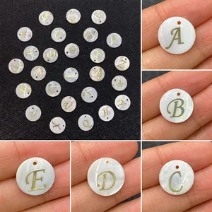 Round Natural Shell Golden Alphabet Letter Pendants Mother Of Pearl DIY Jewelry Findings For Necklace Bracelet Making