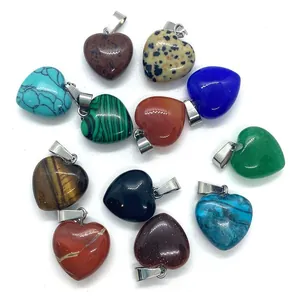 Collection of heart-shaped natural stone pendants with polished finish and metal bails