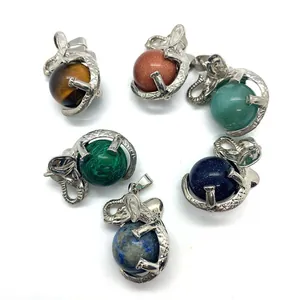 Set of 6 elephant gemstone pendants featuring tiger eye and quartz stones for jewelry DIY