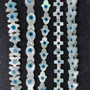 Natural White Mother Of Artificial Pearl Shell Beads Evil Eye Pattern Butterfly Star Heart Shape DIY Jewelry Making Loose Beads