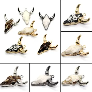 Vintage Resin Bull Head Skull Pendant For DIY Jewelry Making Alloy Electroplated Bull Head Charm Pendant Only Without Chain