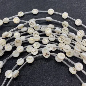 Natural white shell beads with gold alphabets for DIY jewelry and handmade bracelets