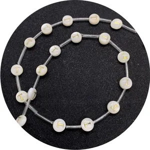 8mm white shell beads with golden letter T for personalized DIY jewelry making