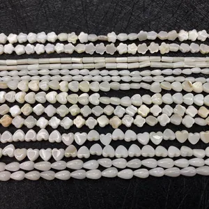 Natural mother of pearl shell beads in flower, heart and clover shapes for DIY jewelry