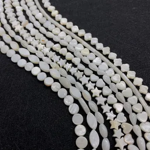 Natural white mother of pearl shell beads in star heart and round shapes for DIY jewelry