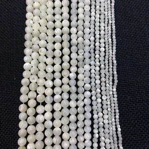 Perline di Conchiglia di Trochus Naturali Tonde Lucidate Bianco Color Carne Perline Sciolte per DIY Collana Bracciale Gioielli