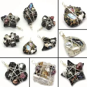 Handmade Wire Wrapped Resin Irregular Artificial Baroque Pearl Leaf Flower Star Shape Pendant DIY Jewelry Making Crafts Accessory