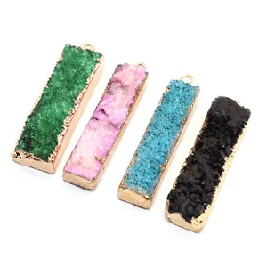 Set of four rectangular druzy stone pendants with gold plating for DIY jewelry necklaces