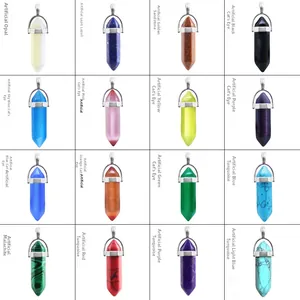 Lot de 16 pendentifs en cristal hexagonal en pierre naturelle et synthétique avec métal