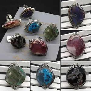 Handmade Natural Agate Stone Wire Wrapped Ring Irregular Bohemian Style Jewelry For Women Unisex Decorative Fashion Ring Gift