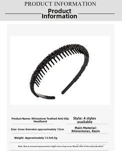 Detail showing non-slip tooth structure and size parameters for rhinestone headband