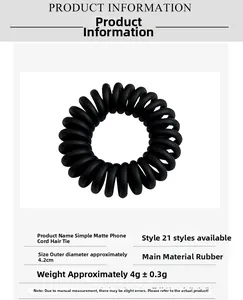 Vue détaillée de l'élastique cheveux spirale noir mat en résine à haute élasticité