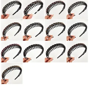 Détails de serre-têtes ondulés avec strass et dents antidérapantes en divers coloris