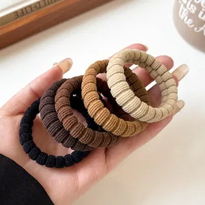 Minimalist High Elastic Ribbed Knitted Hair Ties Earth Tone Toweling Hair Bands For Women Girls Ponytail Holders Accessories