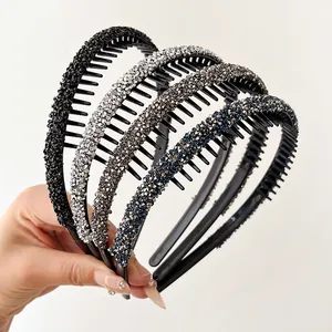 Rhinestone Non-Slip Headband With Teeth For Women Elegant Full Crystal Hairband Anti-Slip Thin Headband Hair Accessories Daily Party