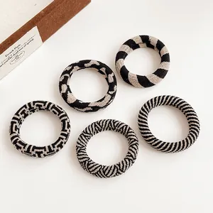 Knitted Checkerboard Hair Ties For Women Vintage Leopard Zebra Pattern Elastic Ponytail Holder Fashion Hair Accessories