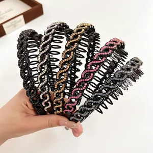 Serre-tête de Style Coréen Avec Strass Dents Antidérapantes Motif de Vagues en Résine Accessoires Cheveux à la Mode Pour Femme