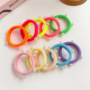 Chouchous en Nylon Haute Élasticité pour Femmes Avec Künstliche Perles Artificielles Couleurs Macaron Fluorescentes Accessoires pour Cheveux