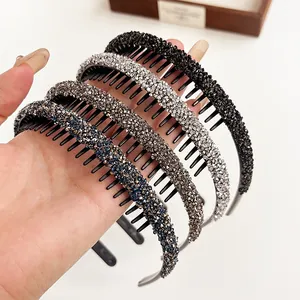 Sparkling crystal headbands with anti-slip teeth shown in multiple colors for women