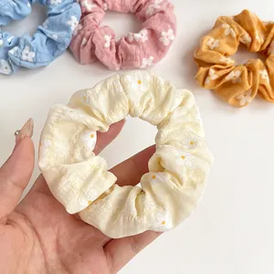 Floral print hair scrunchies set in pastel colors for girls high elasticity hair ties