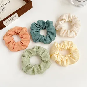 Solid Color Pleated Fabric Scrunchies Academy Style High Elastic Hair Ties For Women Girls Daily Hair Accessories
