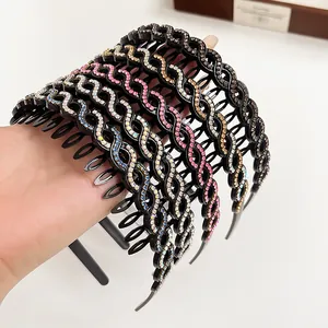 Lot de 5 serre-têtes ondulés avec strass et dents antidérapantes pour femmes, multicolore
