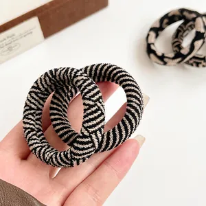 Thick checkered checkerboard high elasticity hair ties with woven fabric texture