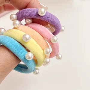 Élastiques à cheveux sans couture avec perles coloris pastel macaron doux