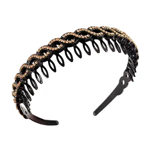 Serre-tête ondulé antidérapant avec strass et peigne pour coiffure femme