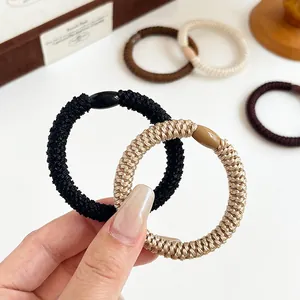 Thick high-elastic braided hair ties in coffee tones with smooth resin fasteners