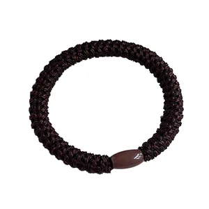 Thick high-elastic coffee brown braided hair tie with a smooth oval connector