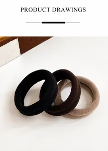 Close-up of thick seamless elastic hair ties in black, coffee, and beige colors