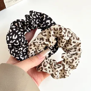 Vintage leopard print scrunchies set with elastic fabric for hair styling