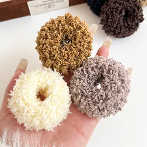 Thick plush hair scrunchies in neutral earthy tones for durable ponytail styling