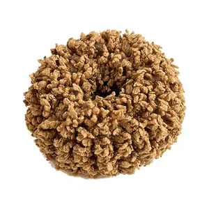 Thick plush hair tie in dark brown wool-like fabric for high ponytail and bun styling