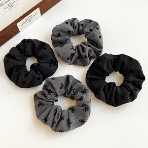 Minimalist Cloth Scrunchies Heart Polka Dot Bow Pattern Elastic Hair Ties Elegant Ponytail Holder For Women Hair Accessories