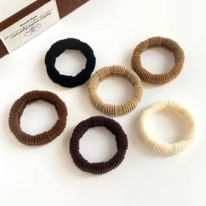 Women Minimalist High Elasticity Nylon Hair Ties Ribbed Seamless Coffee Black Beige Ponytail Holders Basic Hair Accessories