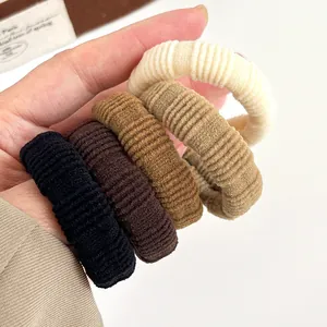 5-pack durable high-elastic corduroy hair ties in neutral earth tones for ponytails
