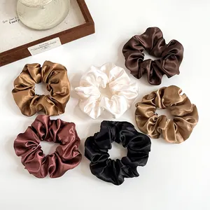 Eleganti Scrunchies in Satin Tinta Unita Vintage Francese Grandi Elastici per Capelli Alta Elasticità Supporto Coda di Cavallo per Donne Ragazze