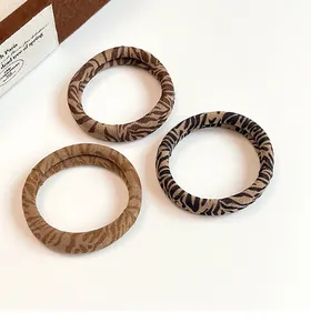 Three-piece set of high-elasticity retro leopard and zebra print fabric hair scrunchies