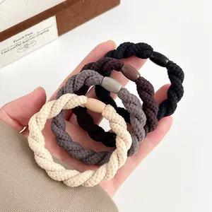 Lot de 4 élastiques à cheveux tressés haute élasticité aux tons neutres avec boucles